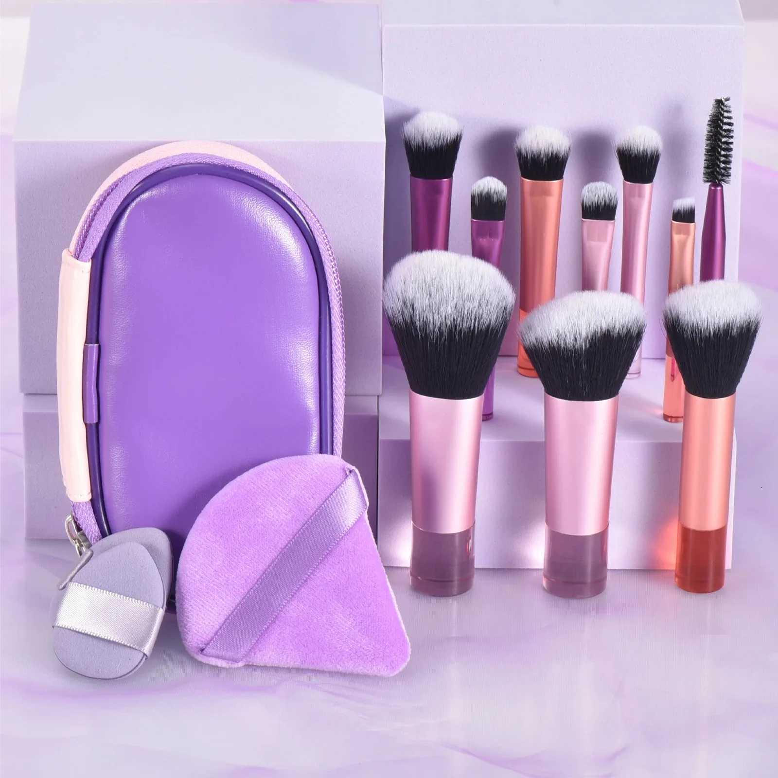 10-Piece Mini Makeup Brush Set - Travel Size Palm Brush with Puff Professional Portable Makeup Tools for On-The-GoT251205