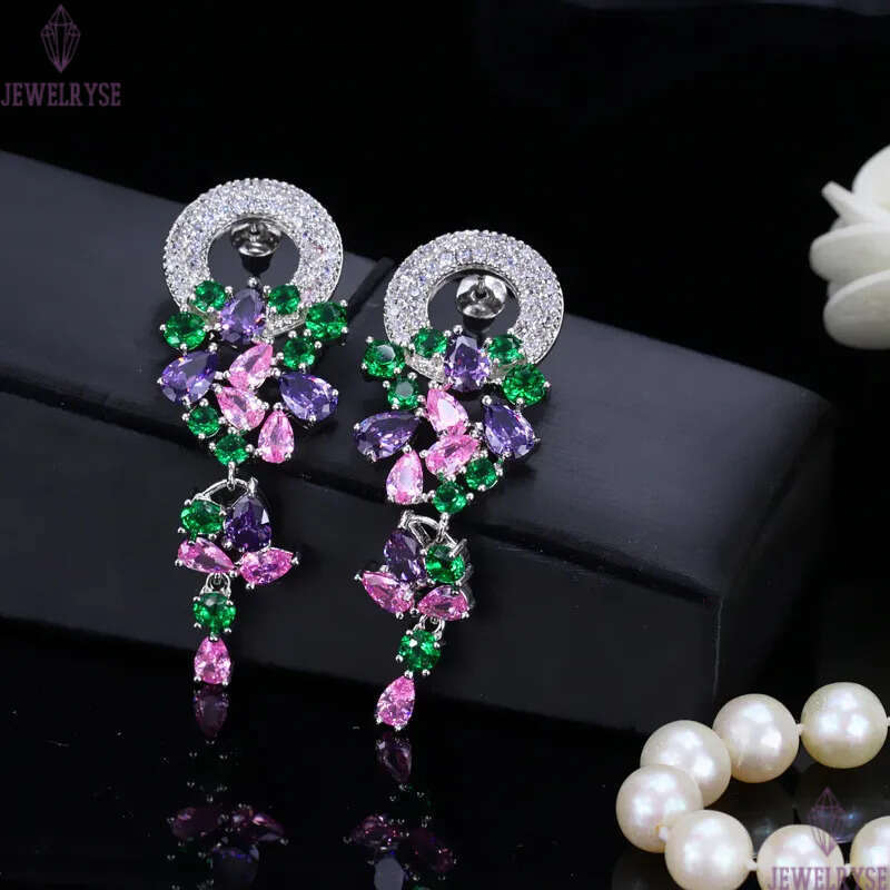 Long designer earring AAA Cubic Zirconia Garland Charm Wedding Earrings Jewelry White Colorful CZ Copper 18K Gold Silver Luxury Fashion Earring Party 