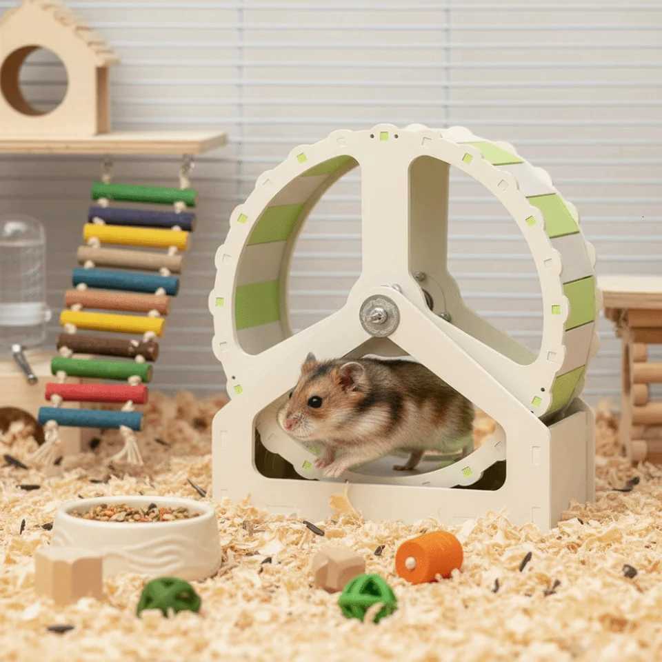 Durable Plastic Hamster Running Wheel Silent Stable Base Pet Hamster Bracket 21cm Colorful Small Animal Wheel Pet Exercise M251205