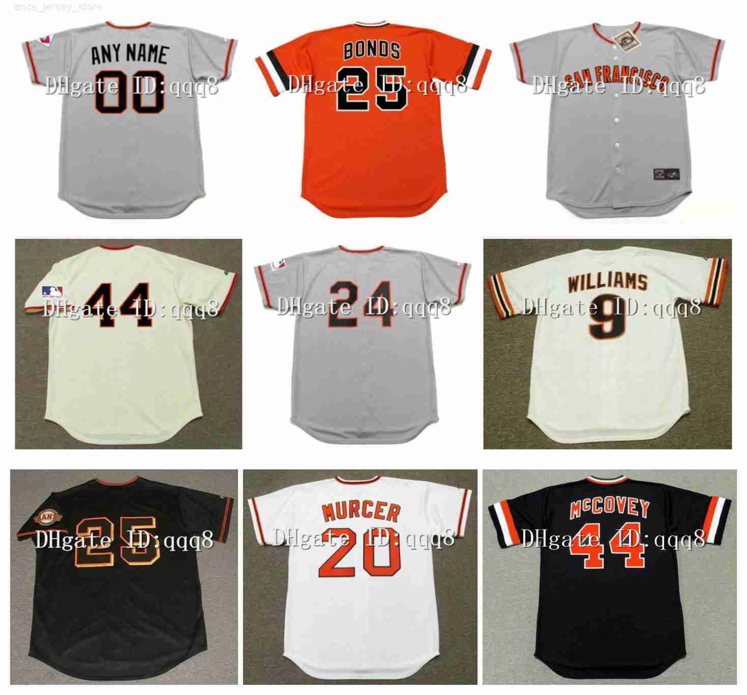 throwback Baseball WILLIE MAYS Baseball Jerseys SF BARRY BONDS WILLIE McCOVEY JT SNOW WILL CLARK KEVIN MITCHELL DUANE KUIPER LeMASTER 9 MATT WILLIAMS Retro