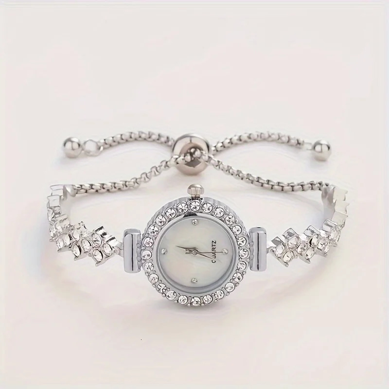 1 piece of elegant womens quartz watch paired with ious rhinestone embellishment - gold simulated bracelet 251128