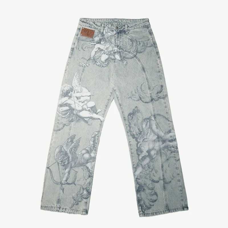 Y2k Retro Baggy Jeans Trendy Cupid Angel Pattern Men Women Pants American Hip Hop Strtwear Unisex Casual Straight Leg Jeans X251205