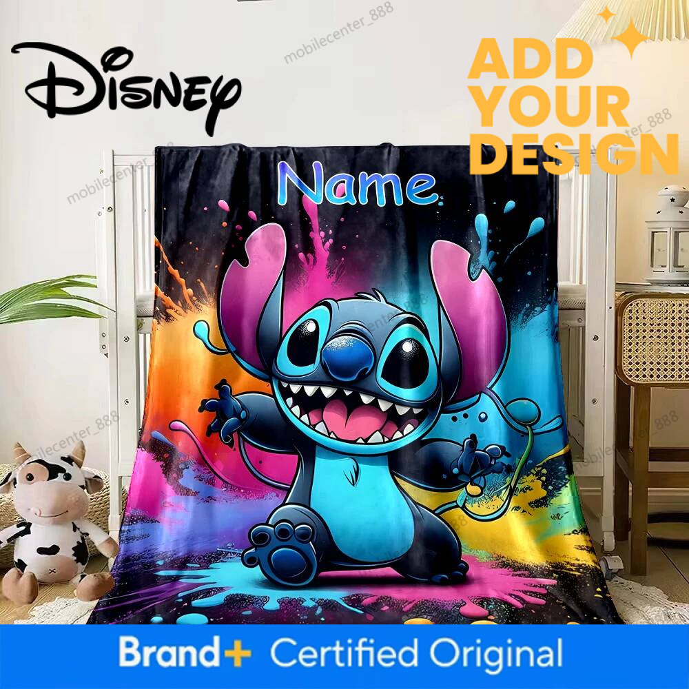 custom 1PC Disney Stitch Printed Blanket Can Be Custom with Name, Soft Warm, Suitable for Home, Office, Camping and Car Girls Gifts
