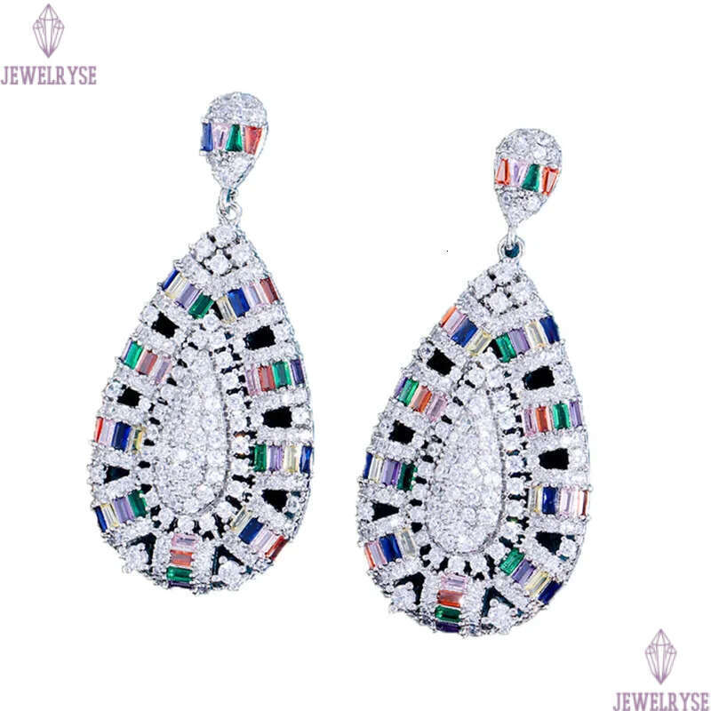 Luxury Exaggerated Water Drop Diamond Designer Earring for Woman Party South American Colorful AAA Zirconia Earrings Bride Wedding Engagement Jewelry 
