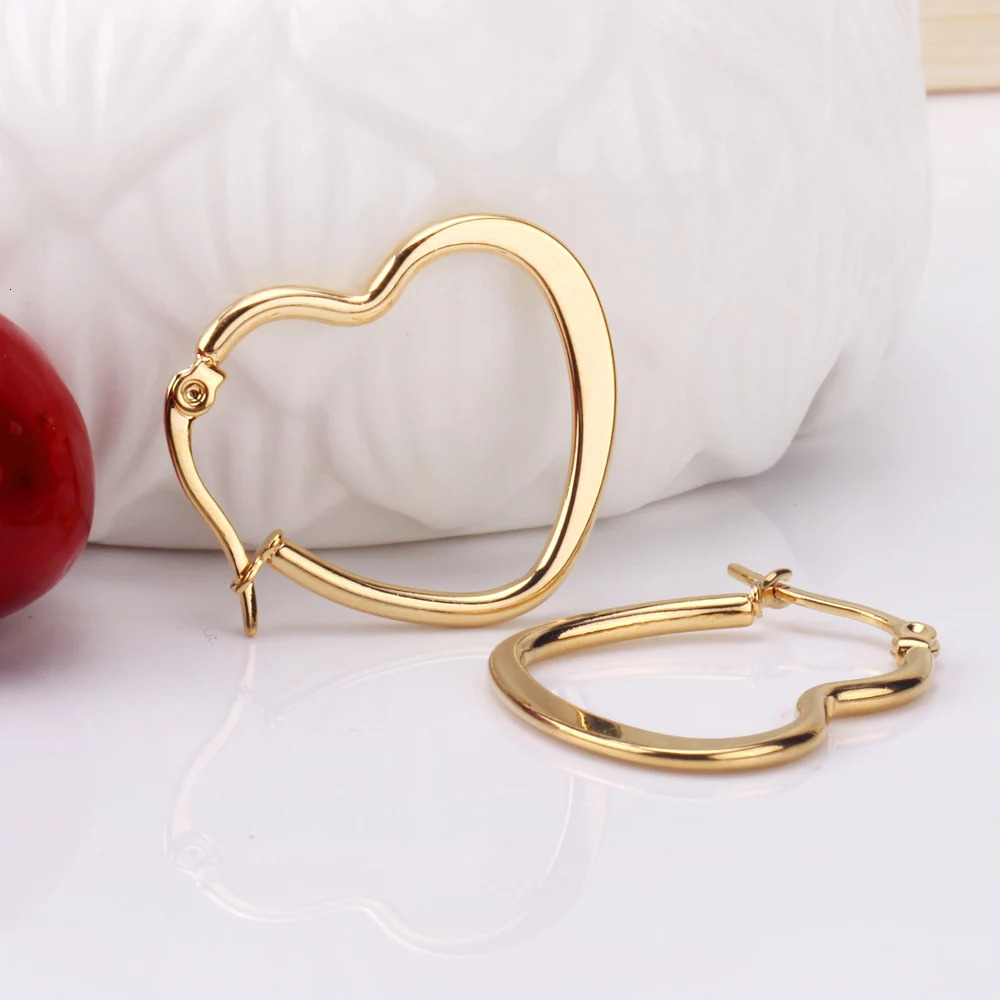LUXUSTEEL Big Heart Hoop Earrings Women Accessories Gold Color Size 25mm 35mm 45mm Earrings Fashion Jewelry Stainless Steel 251201
