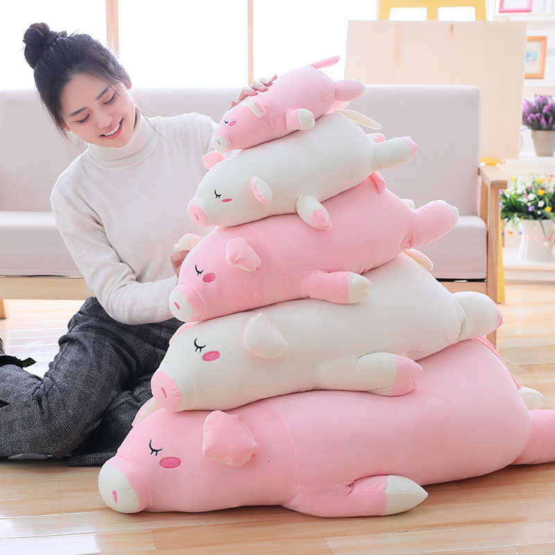 Giant Piggy Doll Pink White Lying Sleepy Plush Animal Toy Ultra Soft Squishy Down Cotton Stuffed Children Gift 210728