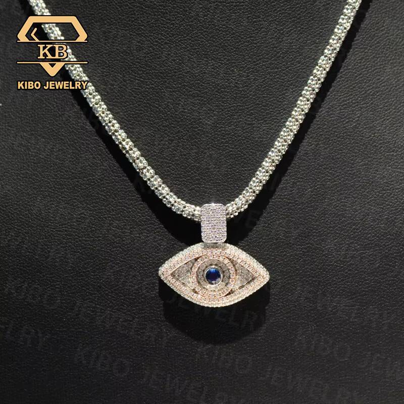 Fine Jewelry Ice Chain 925 Sterling Silver Rose Gold Two Tone Eye Pendant Charm Necklace