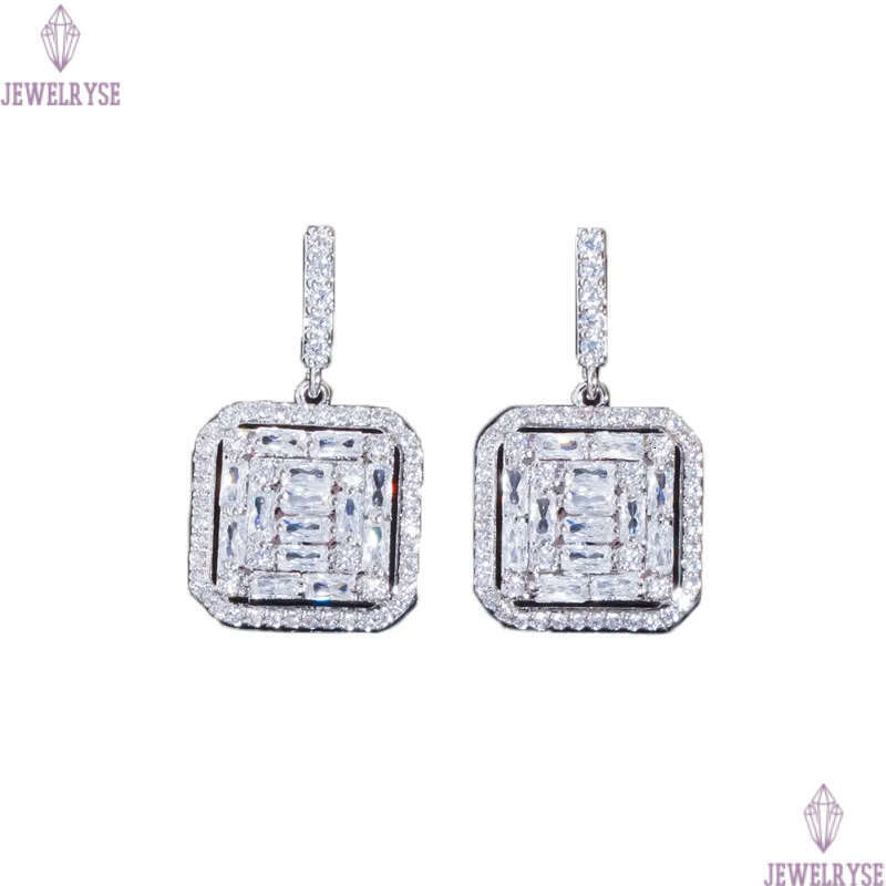Luxury designer earring Jewelry Square 925 Silver Post Charm Earrings AAA Cubic Zirconia Copper 18k Gold White CZ Earring For Women Party Girls Valent