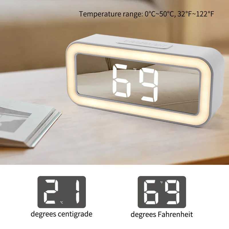 Large LED Night Light Mirror Digital Alarm Clock Thermometer Type-C USB Output 12/24H Display Table Dual Snooze Sound Alarms M251205 - view 6