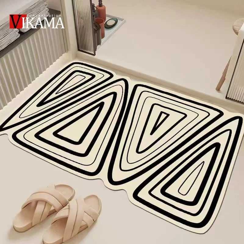 VIKAMA Black White Irregular Carpet Absorbent Bathroom Mat Non-Slip Diatom Mud Toilet Pad Quick-Drying Floor Mat Shower Rug H251205