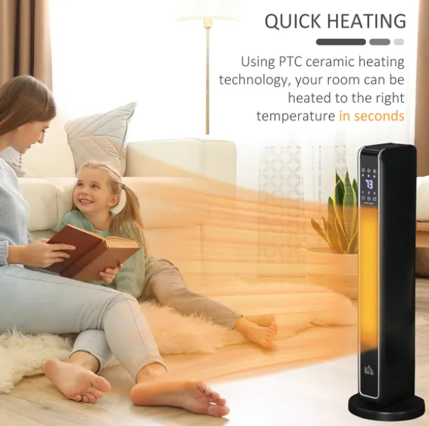 2-In-1 Portable Electric Tower Heater, Oscillating Space Heater for Indoor Use with Remote Control, 8H Timer, Three Heating Modes(High, Low, Fan), 750