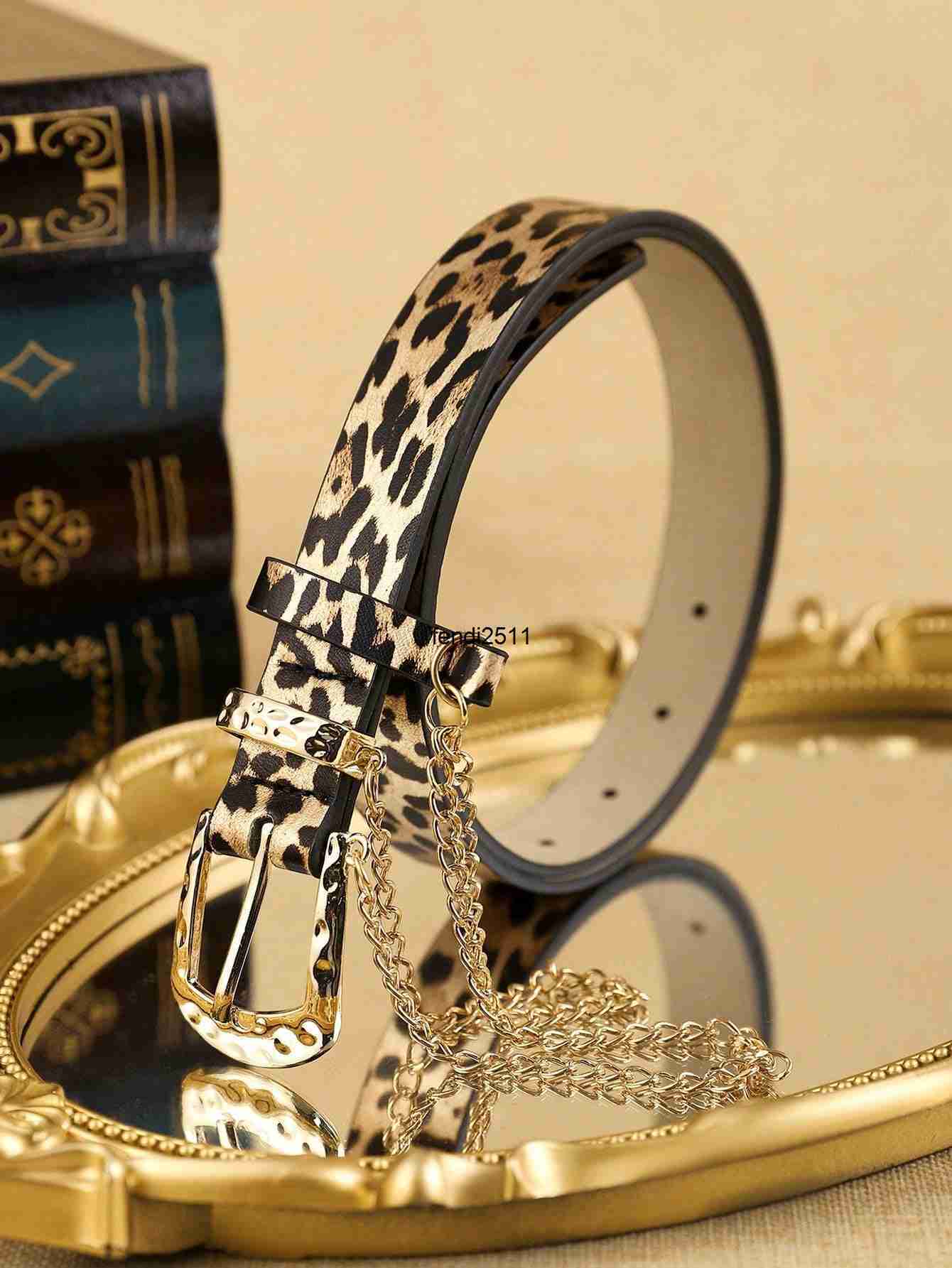 Belts 1 piece of leopard-print PU womens chain belt - a trendy fashion accessory for clothing suitable for parties dress-up dates and daily use