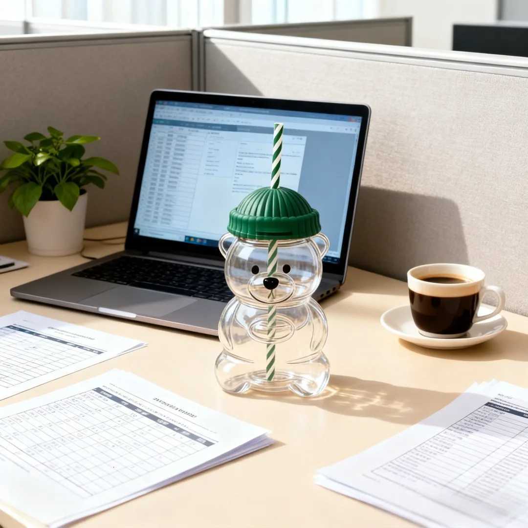 Bear glass with straw cute bear transparentmug suitable for juice milk tea smoothies home bars and officesXJ251205