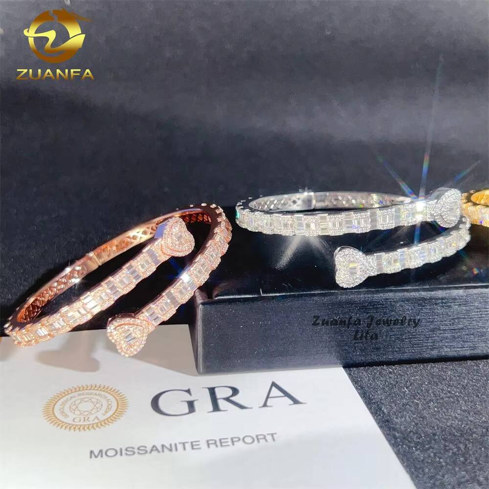 Fine Jewelry Pass Diamond Tester Heart Clasp 925 Sterling Silver 18k Gold Plated Moissanite Bracelets Bangles