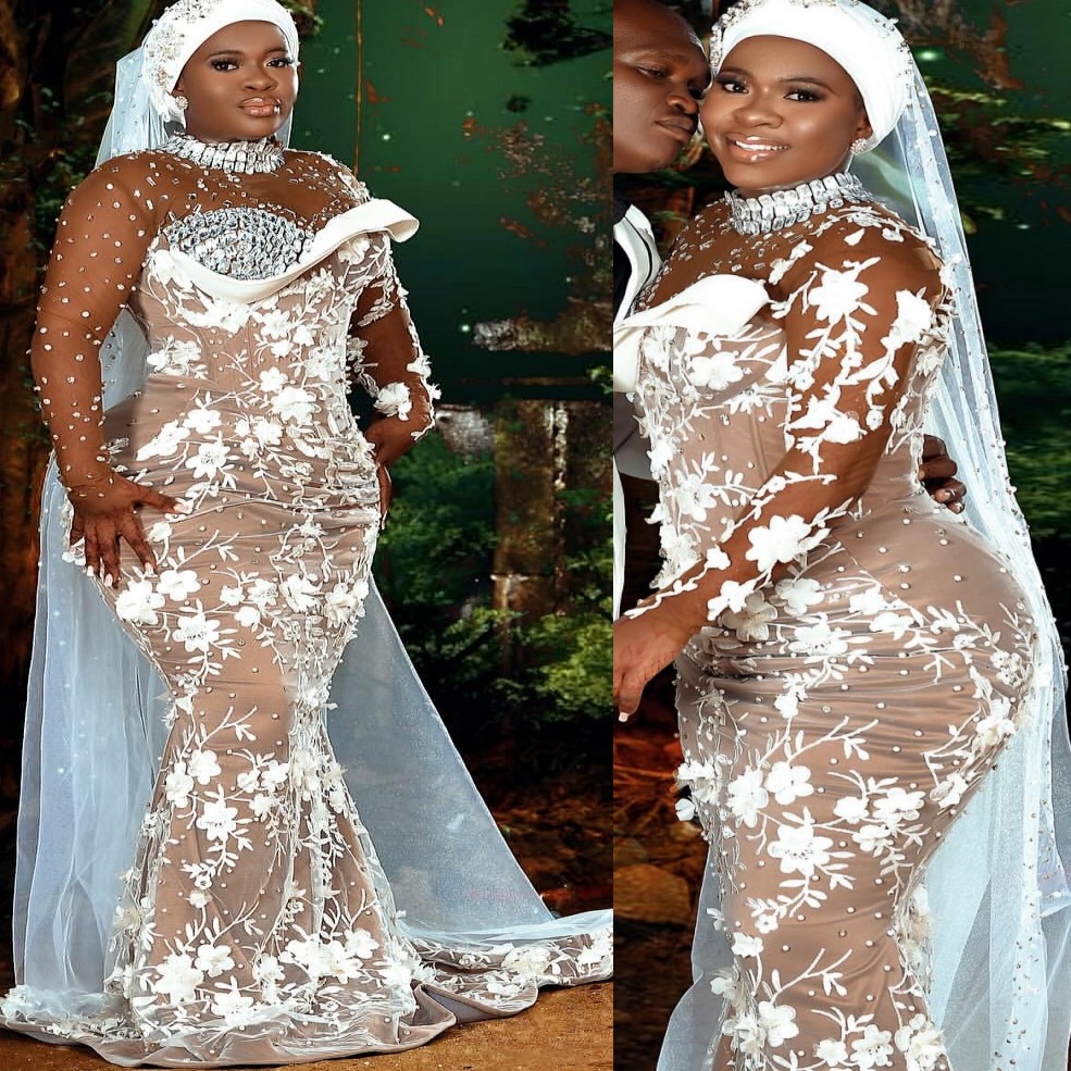 2026 Arabic Aso Ebi Plus Size Ivory Wedding Dresses Crystals Pearls Floral Lace Vintage Illusion Luxurious Bridal Gowns Dress For Brides ZJ2055