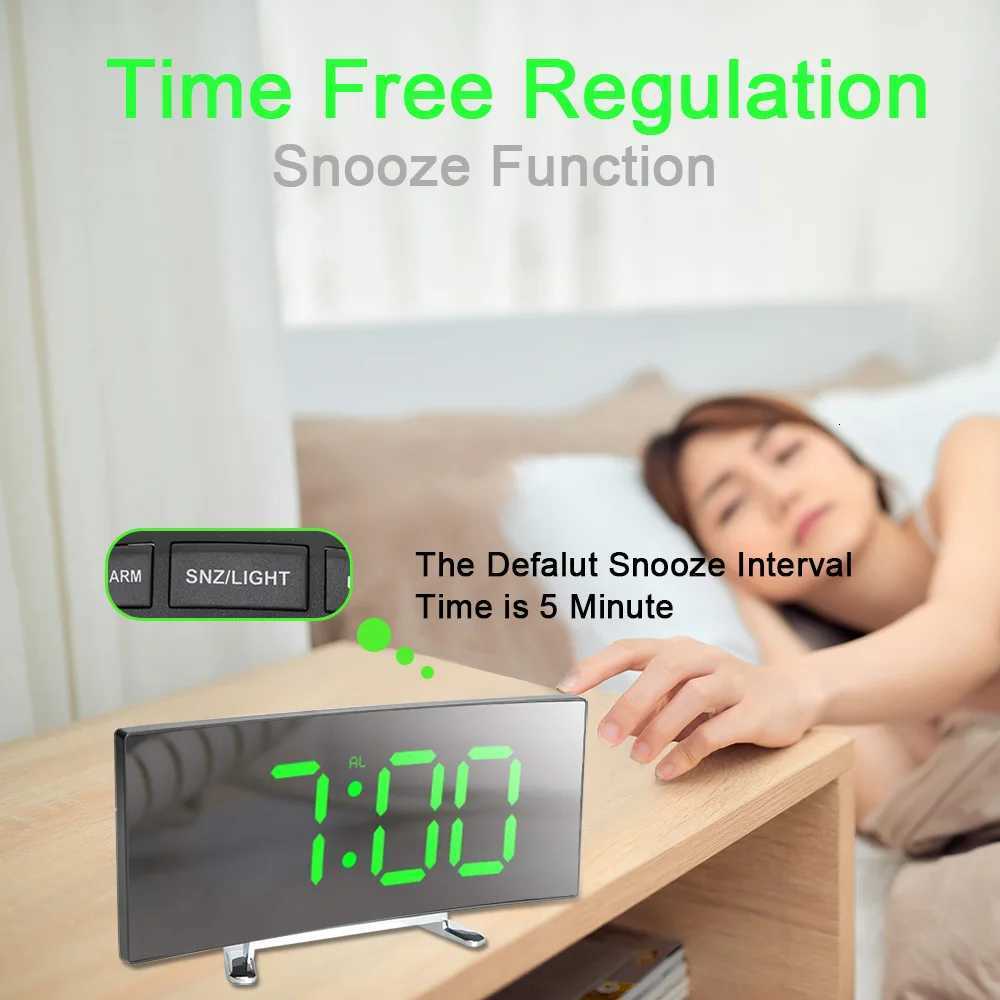 7 Inch LED Digital Alarm Clock Large Number Table Watches Curved Dimmable Desktop Mirror Clock For Kids Bedroom Home Decor M251205 - view 6