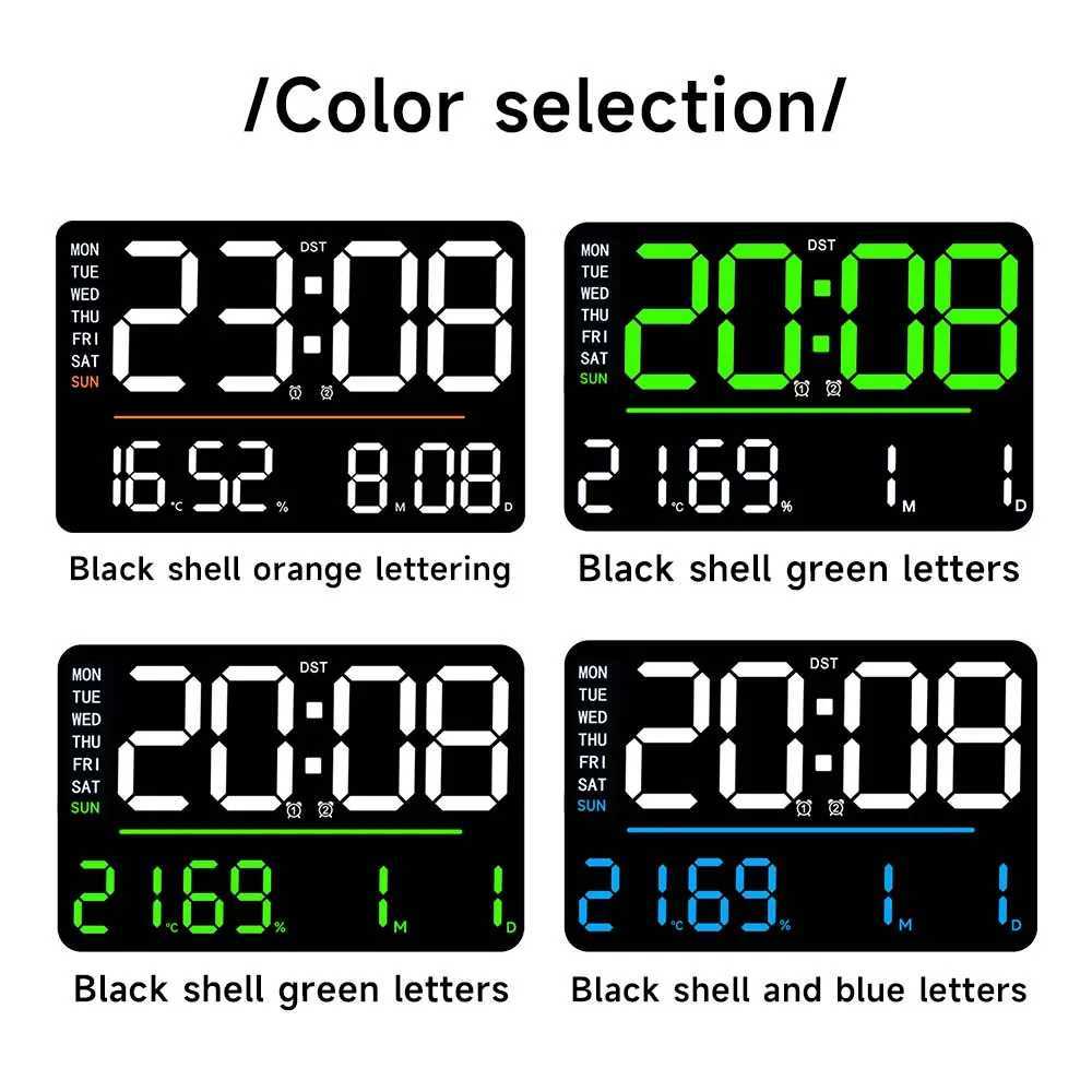 1pc modern large screen LED multifunctional digital alarm clock Multi functional display of humidity temperature week date M251205 - view 6