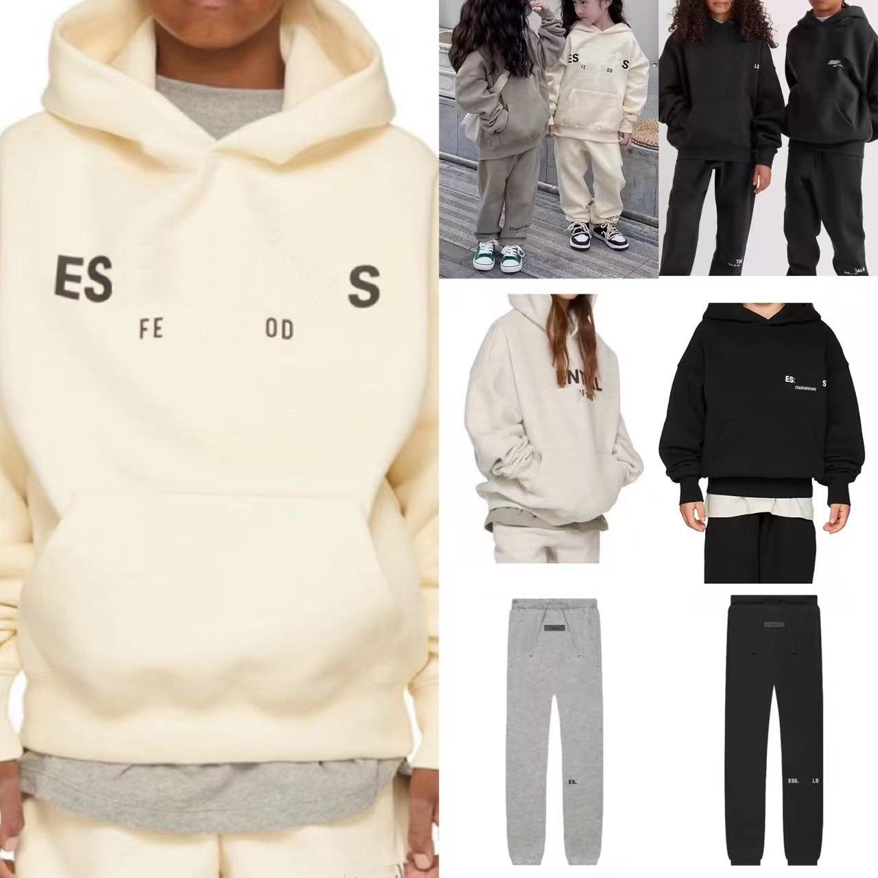 Kids Essential Hoodie kids designer clothes Boys Girls Pants Oversize Loose Classic Flocking Letter Pullover Skateboard Baseball Fleece Clothing Set 90-155