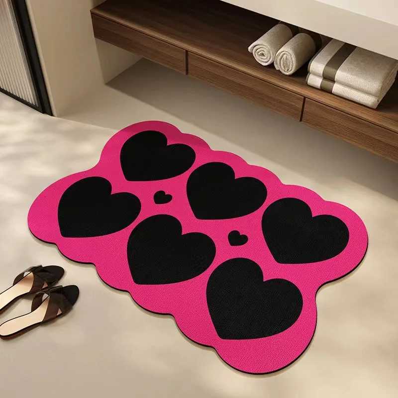Black And Pink Bathroom Absorbent Floor Mat Soft Diatom Mud Non-Slip Foot Mat Kitchen Toilet Bathroom Door Quick Drying H251205