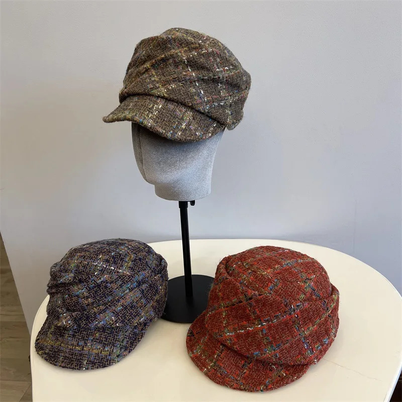 French Tweed Equestrian Hat Womens Autumn and Winter Warm Cap Japanese Literary Folds Fashion Beret Hat 251201 - view 3