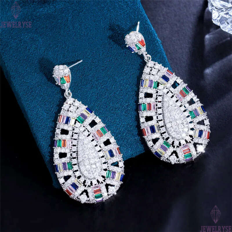 Luxury Exaggerated Water Drop Diamond Designer Earring for Woman Party South American Colorful AAA Zirconia Earrings Bride Wedding Engagement Jewelry 