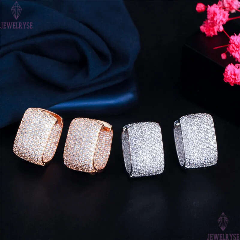 Graceful Fashion Sud Earrings jewelry Whie AAA Cubic Zirconia Rose Gold Silver Charm Luxury Bride Wedding designer earring Copper Souh American For Wo