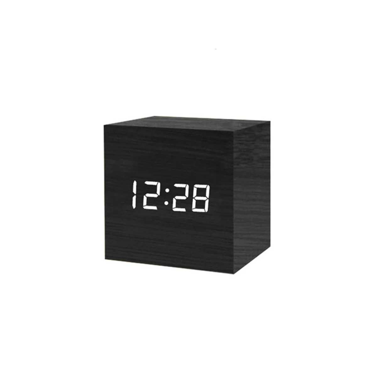Square Digital LED Alarm Clock Wood Retro Glow Clock Desktop Table Decor Voice Control Snooze Function Desk Clock M251205 - view 5