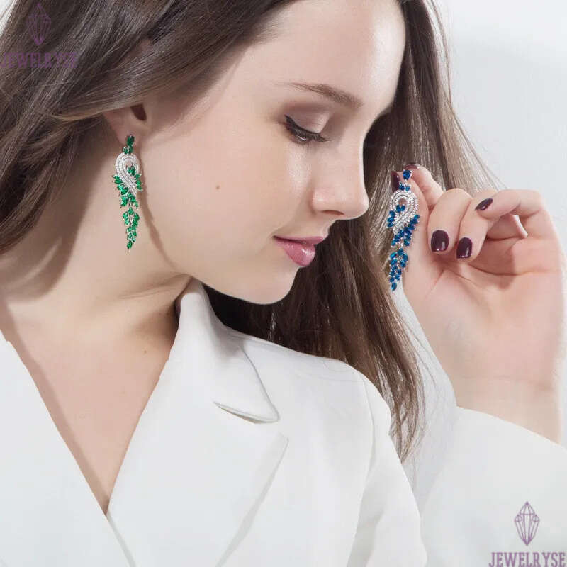 Fashion long tassel zirconia dangle earring designer for woman party 18k gold silver red blue white diamond earrings South American Wedding Engagement