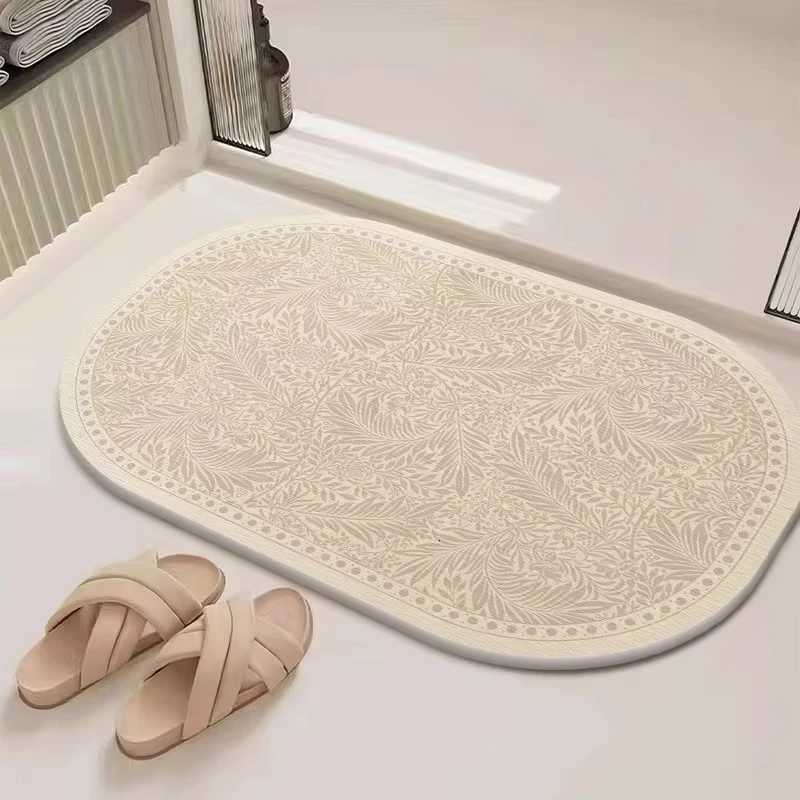 VIKAMA Light Luxury European Flower Oval Bathroom Floor Mat Diatomite Toilet Floor Mat Bath Door Carpet Home Decoration H251205