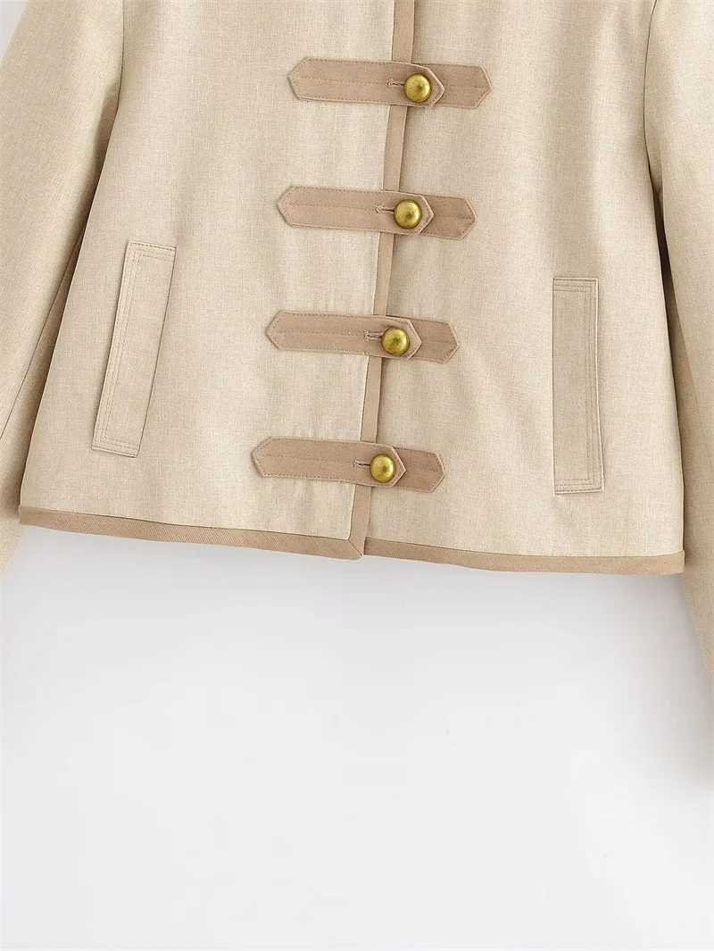 Womens Jacket 2025 Winter New Style Khaki Long-Sleeve Stand Collar Retro Napoleon Button Short Coat Fashionable and Stylish J251205