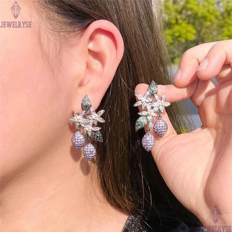 Fashion charm lemon tree earring designer for woman 925 sterling silver post party Yellow Purple AAA Zirconia South American Copper Engagement Earring