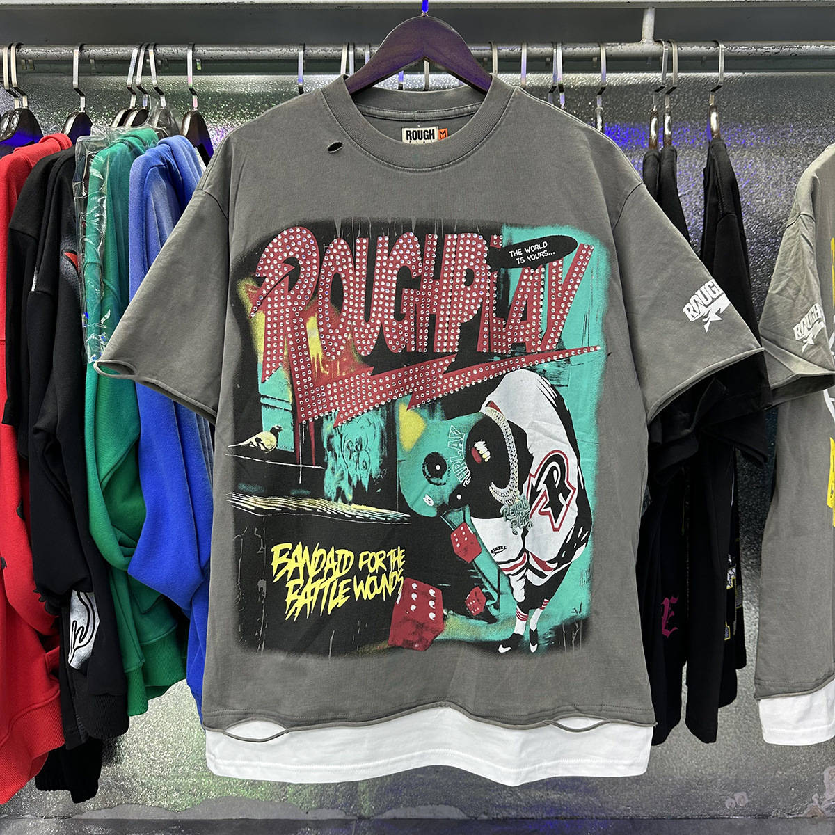 Men's T-Shirts RoughPlay Skull Printed Cotton Washed High-quality Short-sleeved Shirts With Holes Dark Hip-hop Rock style For Men And Women