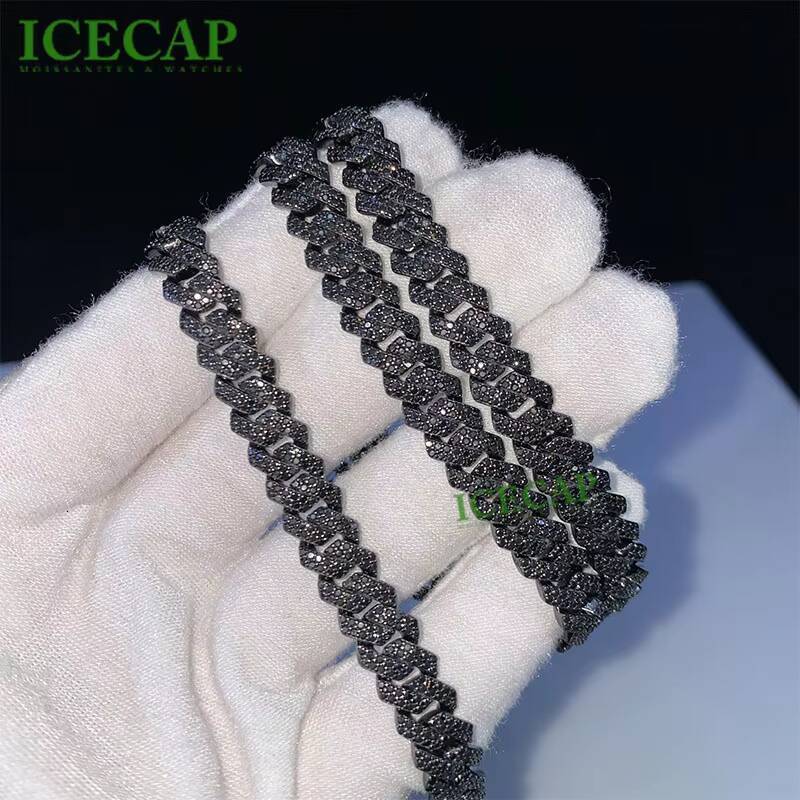 Mossanite Diamond Cuban Link Black Moissanite Jewelry Cuban Link Chain Bracelet Chain Moissanite Cuban Link