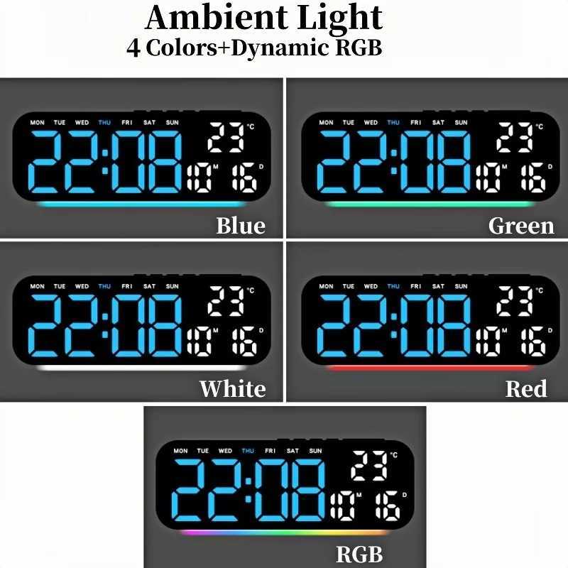 USB Powered Digital Alarm Clock with RGB Mood Light TEMP Date 2 Alarms Snooze Table Clock 12/24H Auto Dimmable Timer LED Clock M251205 - view 5