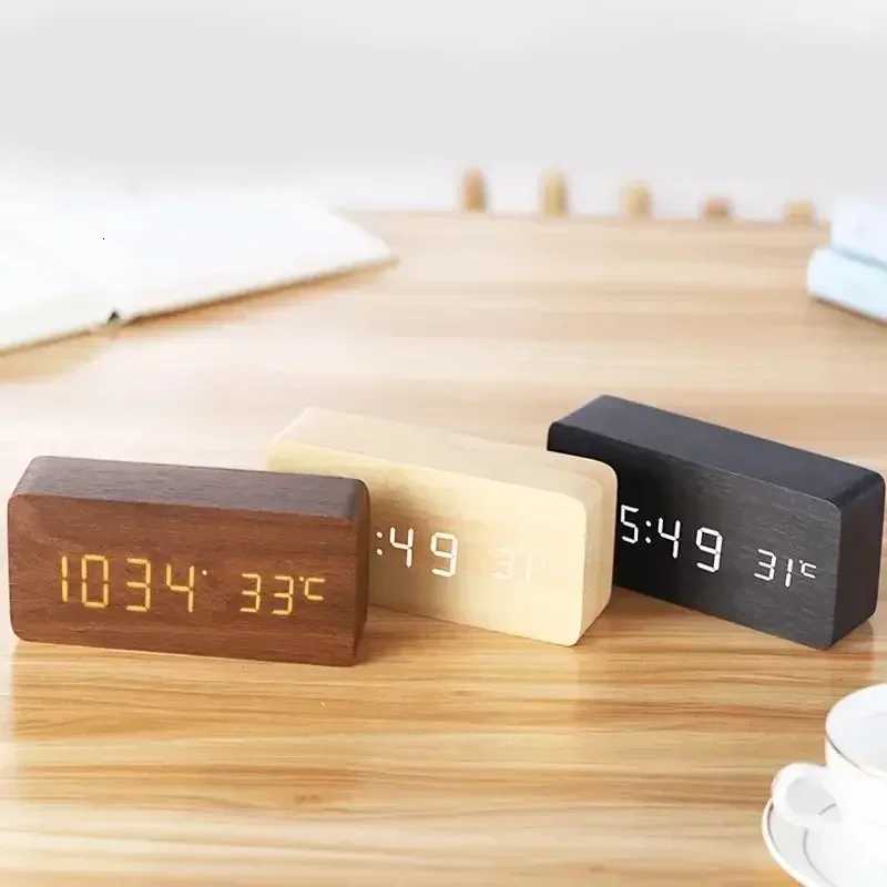 Digital Alarm Clock Wooden LED Table Clock with Temperature for Bedroom Office Travel Desk Decorations M251205 - view 6