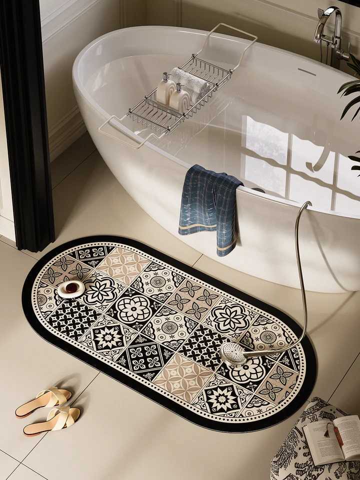 VIKAMA Lofis French Retro Style Ceramic Tile Bathroom Floor Mat Anti-Slip Foot Pad Water Absorbing Quick-Drying Home Decoration H251205