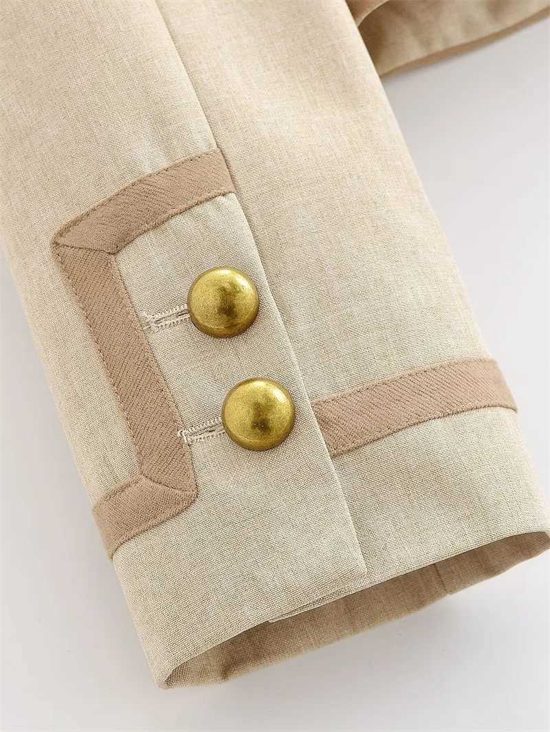 Womens Jacket 2025 Winter New Style Khaki Long-Sleeve Stand Collar Retro Napoleon Button Short Coat Fashionable and Stylish J251205