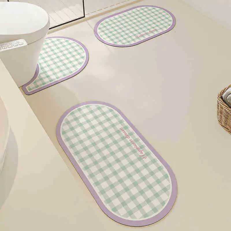 VIKAMA Cute Plaid Three-Piece Carpet Bathroom Floor Mat Toilet Mat Door Mat Comfortable Waterproof Small Rug Home Decoration H251205