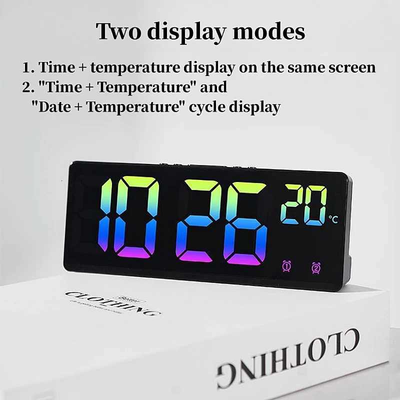 Colorful Digital Alarm Clock Voice Control Temperature Date Dual Alarm Snooze Table Clock Night Mode 12/24H LED Clock Watch M251205 - view 6