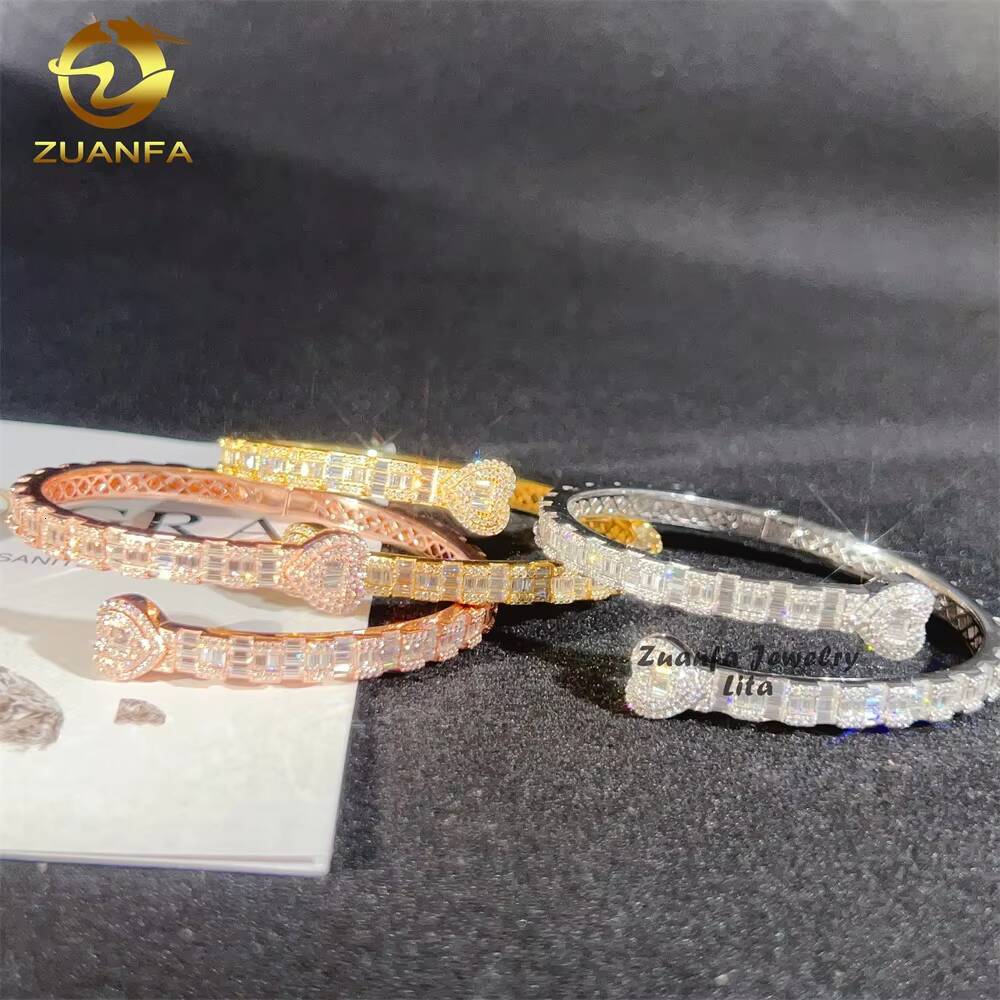 Fine Jewelry Pass Diamond Tester Heart Clasp 925 Sterling Silver 18k Gold Plated Moissanite Bracelets Bangles