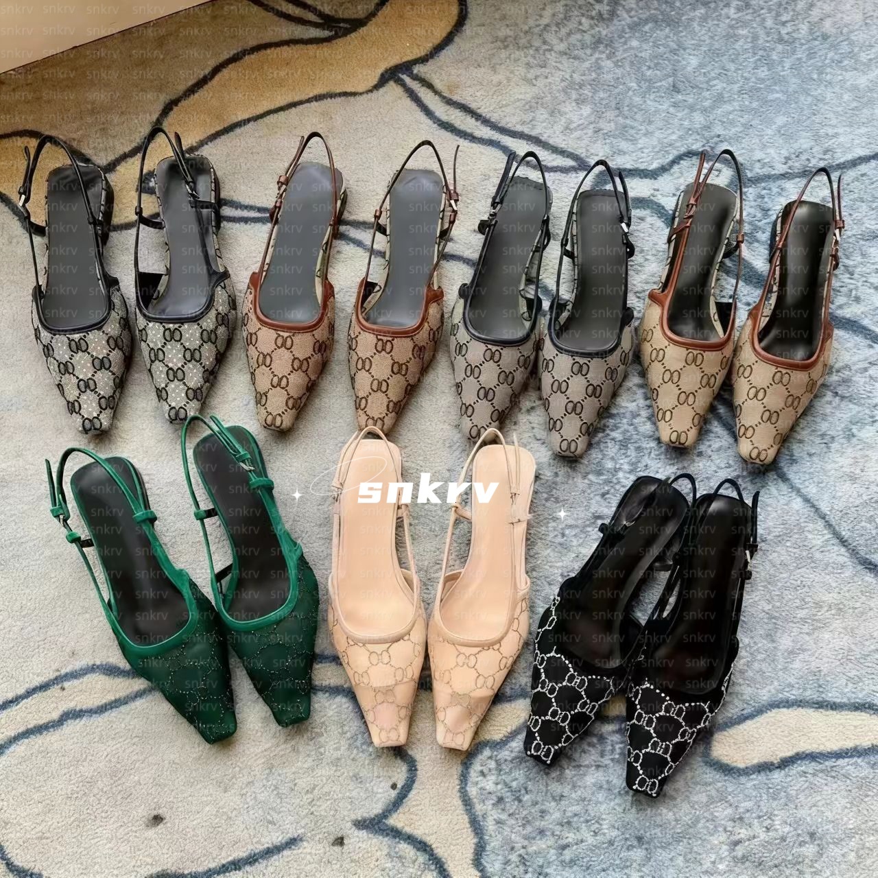 Dress Shoes Slingback high heels Lace up shallow cut shoes Sandals Mid Heel Black mesh with crystals sparkling Print shoes Rubber Leather Ankle Strap size 36-42