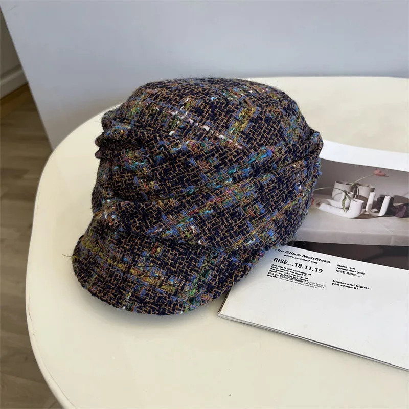 French Tweed Equestrian Hat Womens Autumn and Winter Warm Cap Japanese Literary Folds Fashion Beret Hat 251201 - view 7