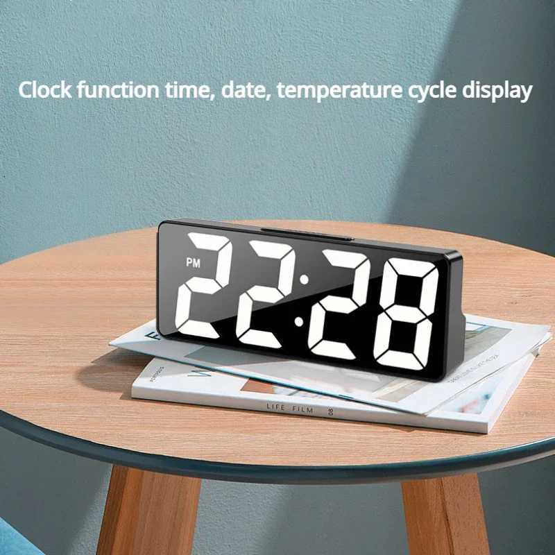 Digital Alarm ClockMirror Surface LED Electronic ClockAdjustable Brightness Snooze Model 12/24H DisplayAlarm Clock for Home M251205 - view 5