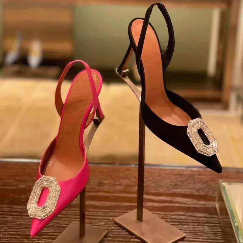 Sexy Luxury Designer High Heels Silk Rhinestone New Sandals Women Pointy Fine Heel Fashion Glitter Wedding Party Dress Shoes - view 3