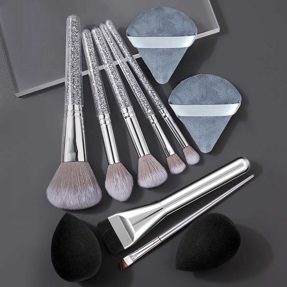 11PCS Diamond Handle Makeup Brush Set Flat-head Brush/Blade Eyeliner Brush Soft Makeup Sponge Egg Powder PuffT251205