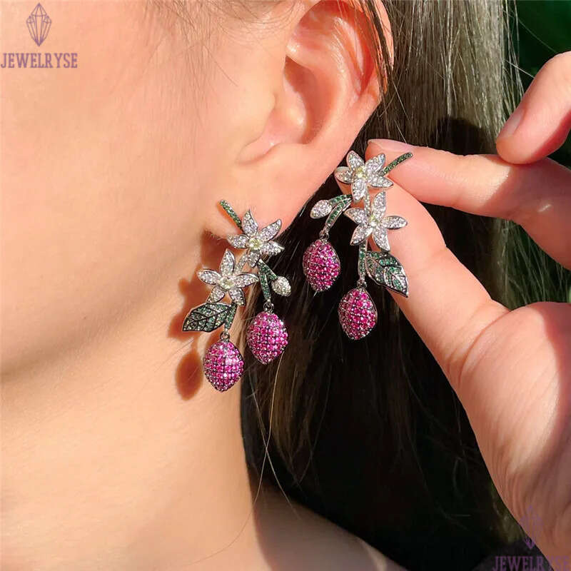 Fashion charm lemon tree earring designer for woman 925 sterling silver post party Yellow Purple AAA Zirconia South American Copper Engagement Earring