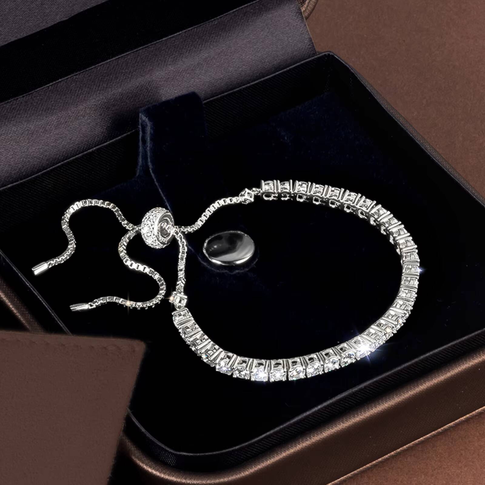VVS Moissanite Diamond Tennis Women 3mm 4mm 2mm White Gold Plated 925 Sterling Silver Christmas Jewelry Gift Adjustable Bracelet