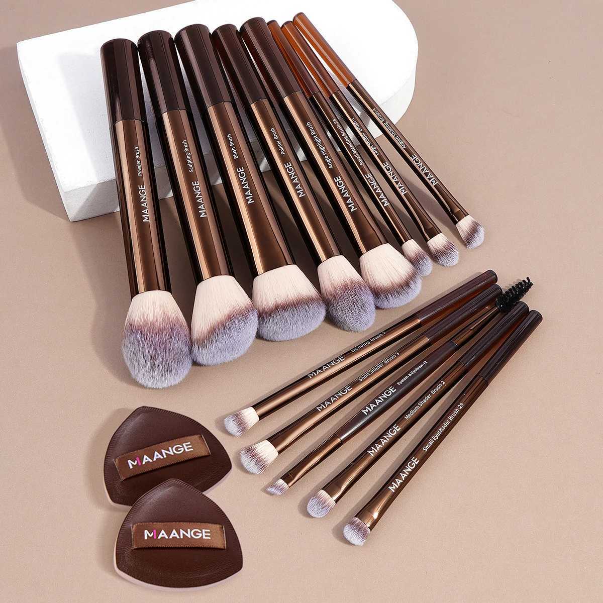 MAANGE 13pcs Premium Synthetic Hairs Makeup Brushes Soft Gentle for Foundation Eyeshadow Powder with 2pcs Air Cushion Puffs KitT251205
