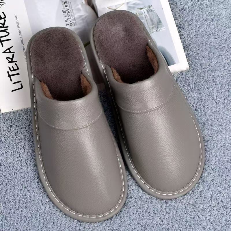 Autumn Winter Indoor Shoes 47 48 Mens Blue Bedroom Slippers Man Concise Slides Faux Fur Mules Leather Home Slipper Flip Fops 250314