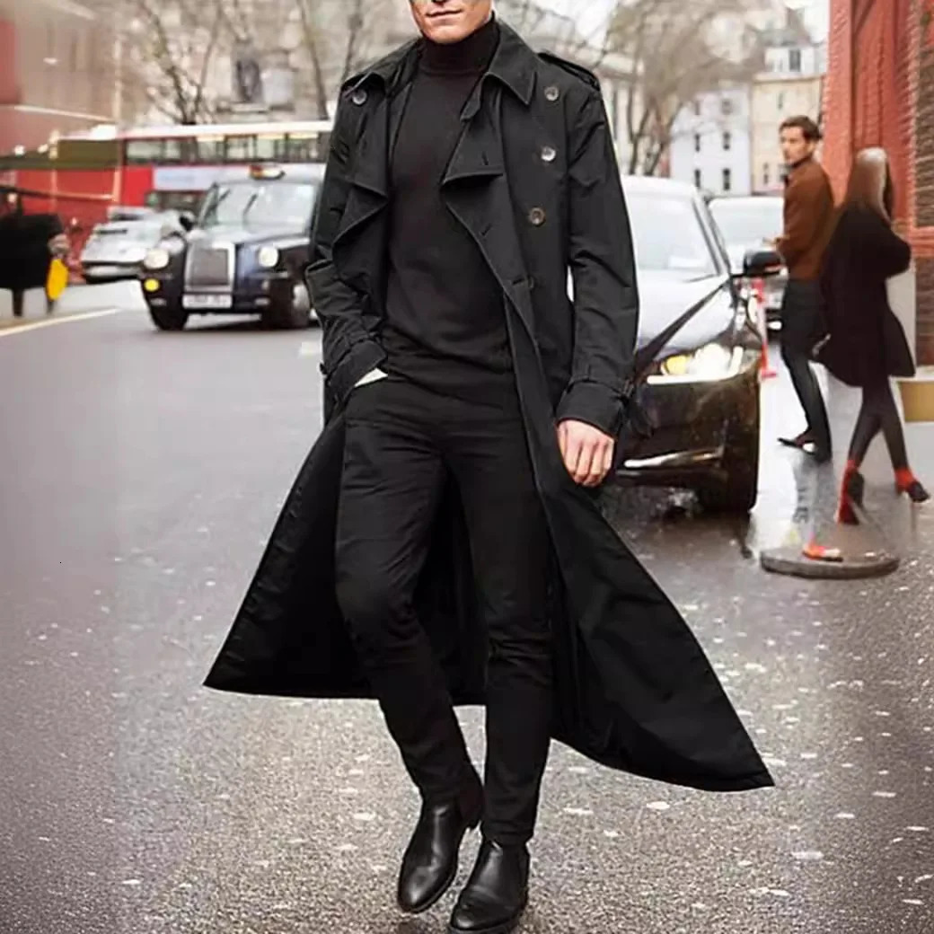 Streetwear Fashion Trench Men Overcoat Double Breasted Long Jacket Spring Autumn British Style Casual Windbreaker Thin Coat 251204